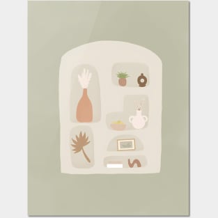 Cream shelf with green background Posters and Art